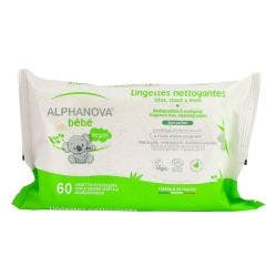Lingettes nettoyantes x60 Bébé siège, visage et mains Alphanova