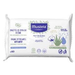 Lingettes de coton bio a l'eau x60 Mustela