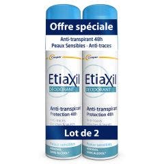 Anti-transpirant 48h Aerosol Aisselles Anti-traces Blanches Et Jaunes 2x150ml Déodorant Etiaxil