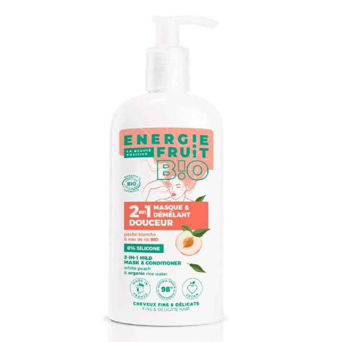 Masque 2 en 1 pêches blanche & eau de riz Bio 300ml Cheveux Fins Energie Fruit