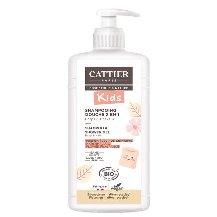 Gel douche Shampooing démêlant 2 en 1 500ml Parfum Fleur de guimauve Cattier