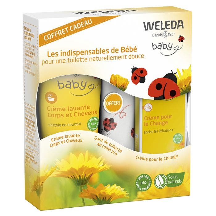 Coffret Bébé Calendula Crème Lavante et Crème Change + Gant de Toilette Weleda