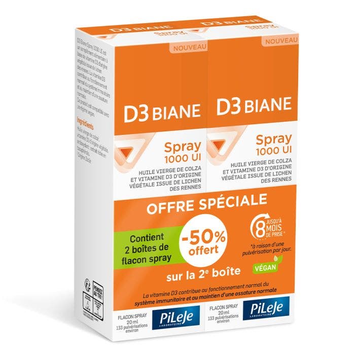 Lot D3 Biane Spray 1000 UI 2x10ml Pileje