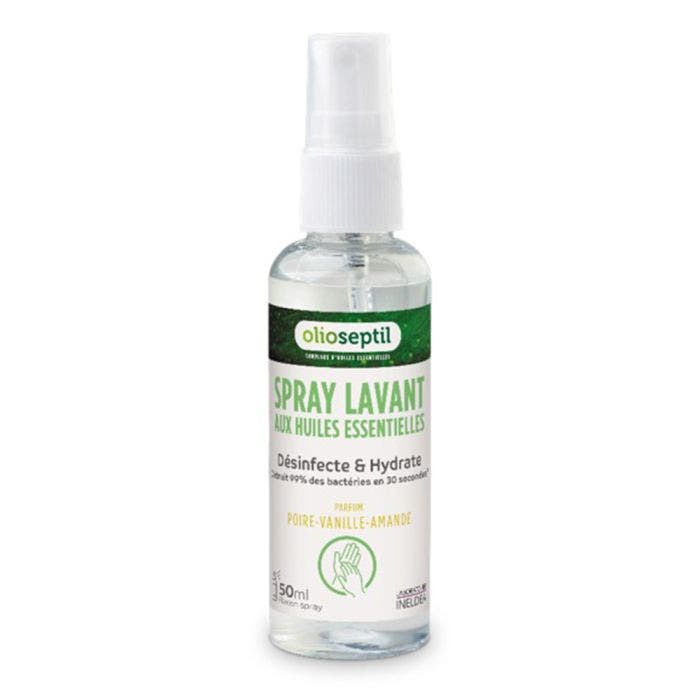 Spray Lavant Pour Mains 50ml Parfum Poire Vanille Amande Olioseptil