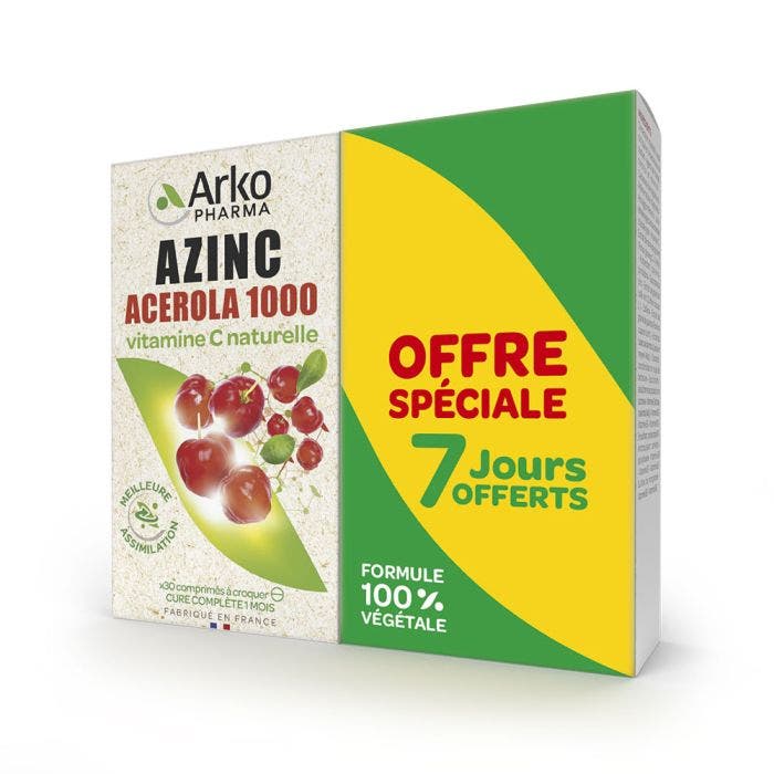 Acerola 1000 Vitamine C Naturelle 2x30 comprimés Azinc Arkopharma