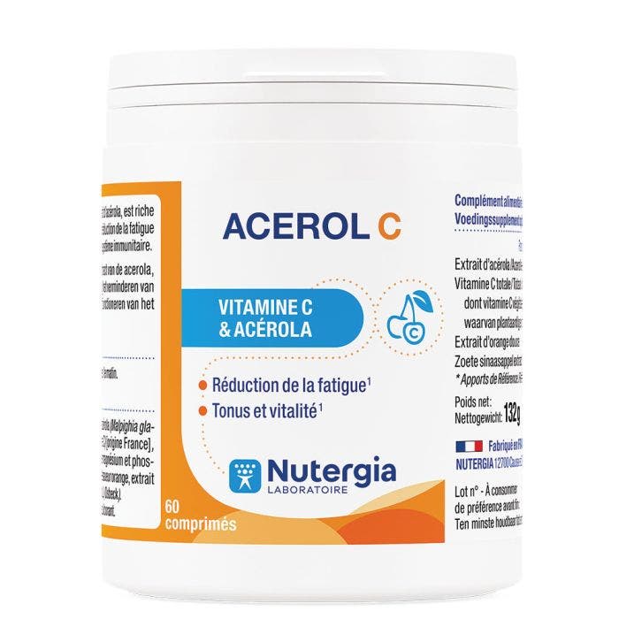Acerol C 60 Comprimés Vitamine C et Acérola Nutergia