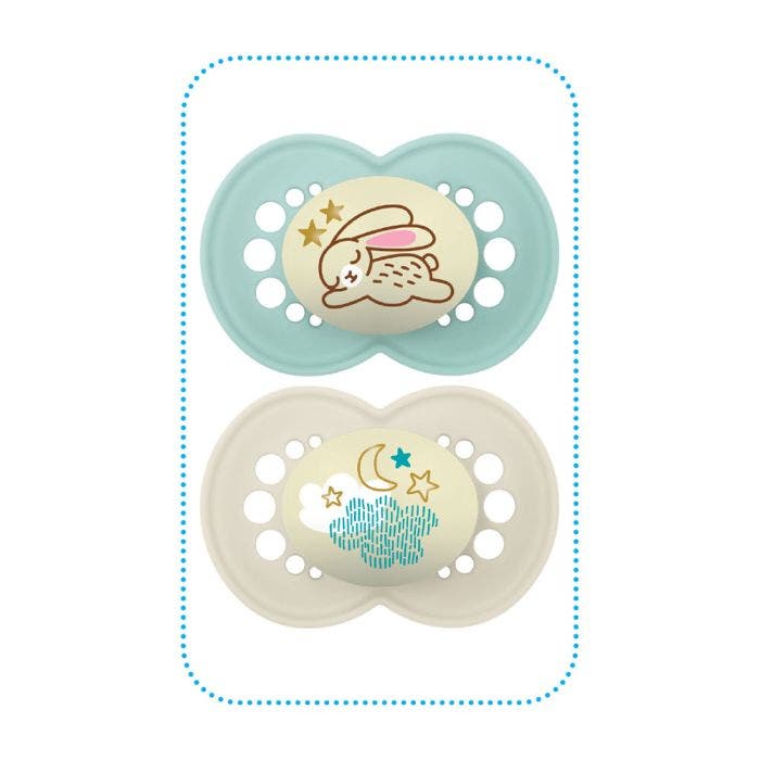 Sucettes Symétriques Phosphorescentes Silicone x2 6 mois et Plus Mam