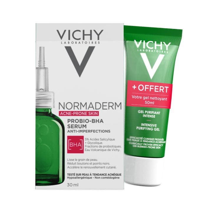 Sérum anti imperfections 30ml + Gel Nettoyant Purifiant 50ml Normaderm Peaux à tendance acnéique Vichy