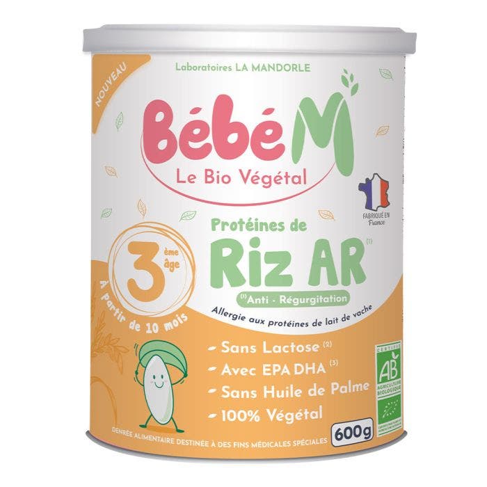 Protéines de Riz AR Bio 600g Bébé M 3eme Age Dès 10 Mois La Mandorle