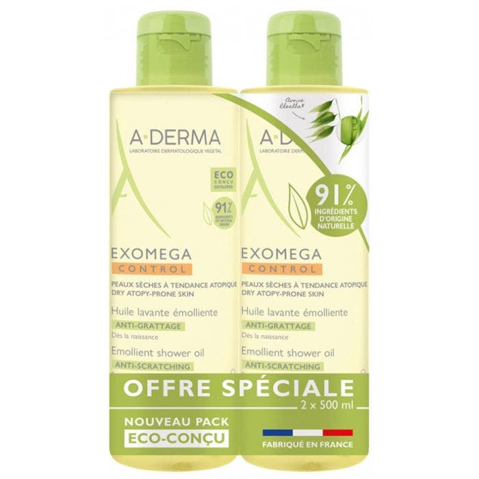 Huile Lavante Emolliente Biodegradable 2x500ml Exomega Control A-Derma