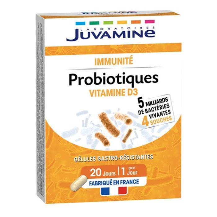 Probiotiques Vitamine D3 20 Gélules Immunité Juvamine