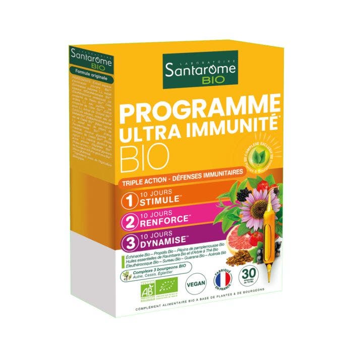 Programme Ultra Immunité 30 ampoules Défenses immunitaires Santarome