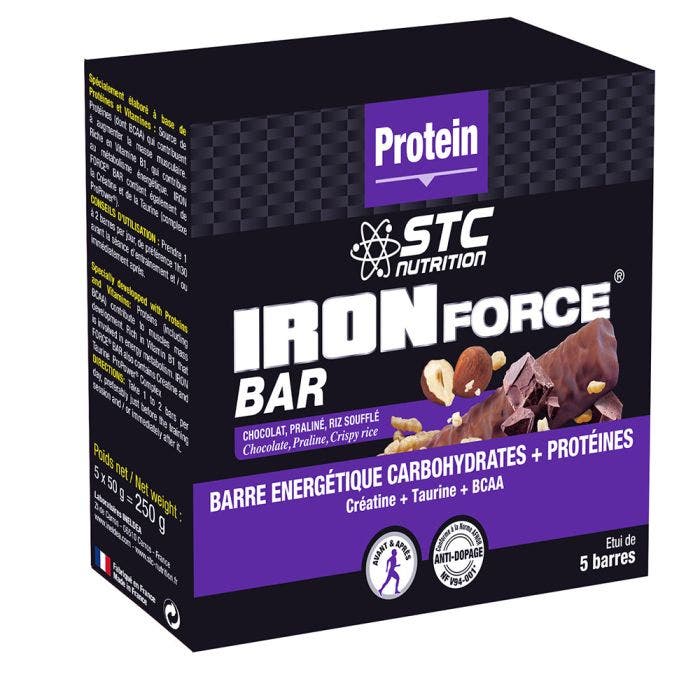 STC NUTRITION IRON FORCE BARRES CHOCOLAT PRALINE RIZ SOUFFLE 5x50G