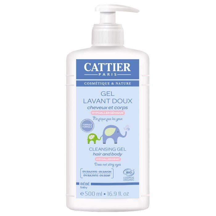 Gel Lavant Doux Hypoallergénique Bio 2x500ml Bebe Corps Et Cheveux Cattier