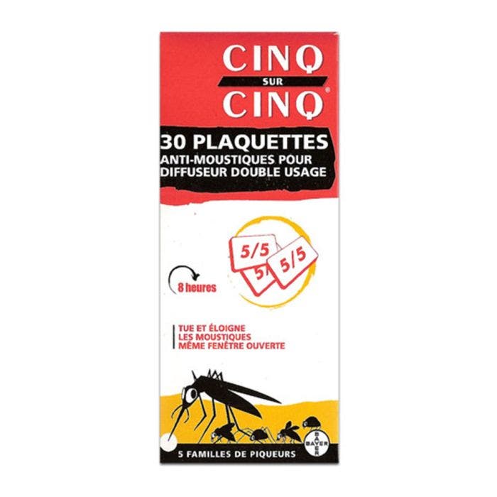 CINQ SUR CINQ PLAQUETTES ANTI-MOUSTIQUES POUR DIFFUSEUR DOUBLE USAGE X30