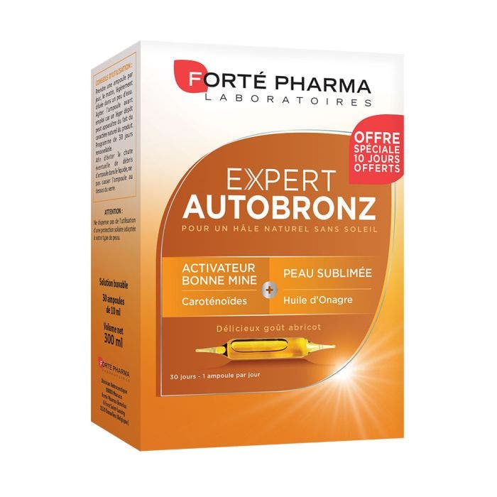 Autobronzant Effet bonne mine 30 ampoules Expert AutoBronz Forté Pharma