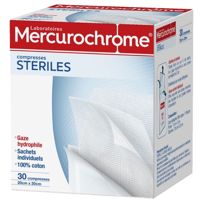 Compresses Steriles 20cmx20cm X30 Mercurochrome