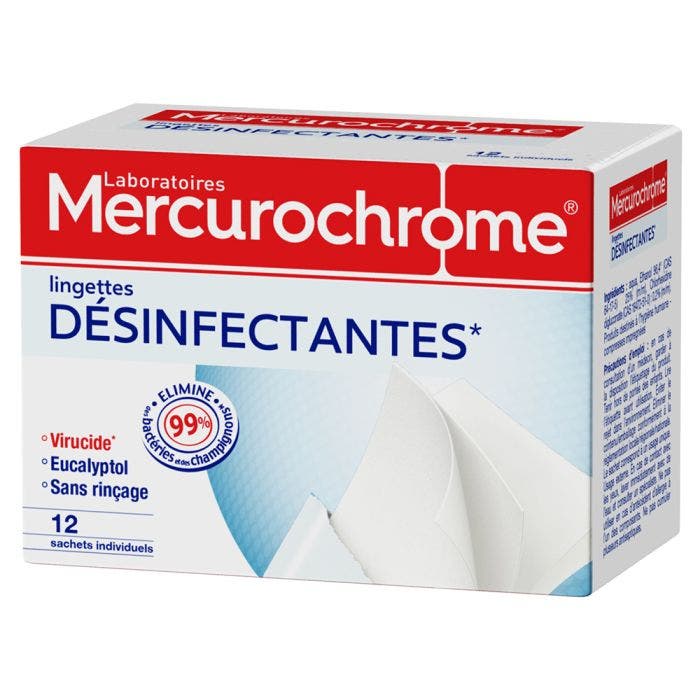 Lingettes Desinfectantes Sachet Individuel X12 Mercurochrome
