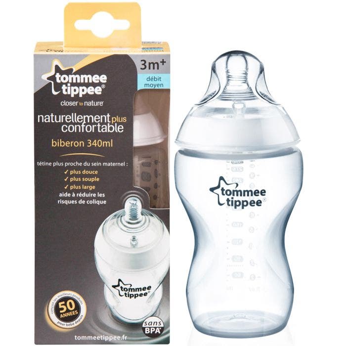 Biberon Closer To Nature Debit Moyen 3 Mois Et Plus 340ml Tommee Tippee