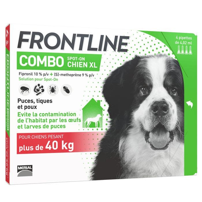 Combo Spot-on Chien XL Plus de 40kg 4 Pipettes de 4,02ml Frontline
