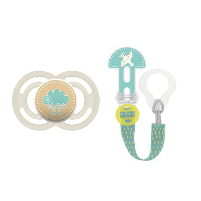 Sucette Symétrique + Attache Sucette Perfect 6 Mois et Plus Mam