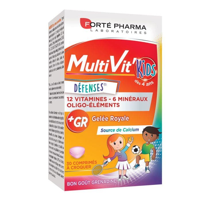 Multivitamines Enfant Vitamines Minéraux Kids enrichi en Calcium 30 comprimés à croquer MultiVit'4G Forté Pharma