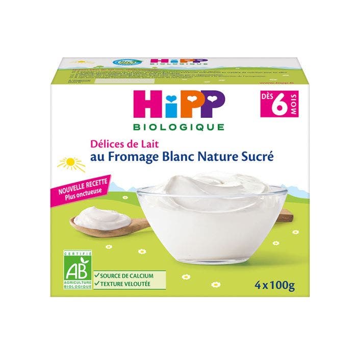 Fromage Blanc Nature Sucre Bio Delices De Lait Des 6 Mois Biologique 4x100g Hipp Easypara