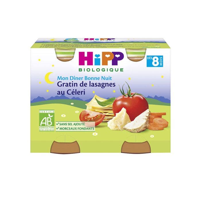 PETITS POTS BIO 2X190G MON DINER BONNE NUIT DES 8 MOIS HIPP BIOLOGIQUE
