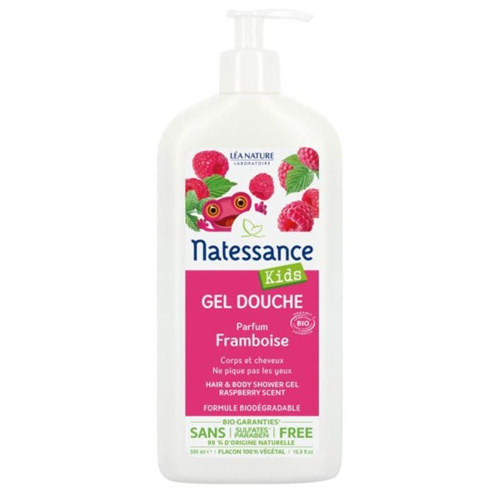 Gel Douche Corps Et Cheveux Framboise Bio Sans Sulfate 500ml Kids Natessance
