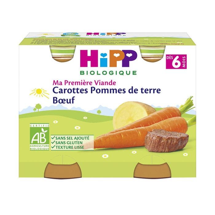 Petits Pots Repas Bio Ma Premiere Viande Des 6 Mois 2x190g Hipp Easypara