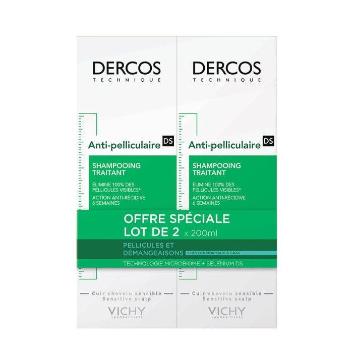 Shampooing Anti-pelliculaire Cheveux Normaux A Gras 2x200ml Dercos Vichy