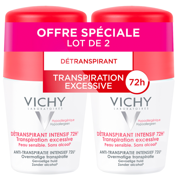 Détranspirant Intensif Efficace 72h 2x50ml Déodorant Roll-on Peaux Sensibles Vichy