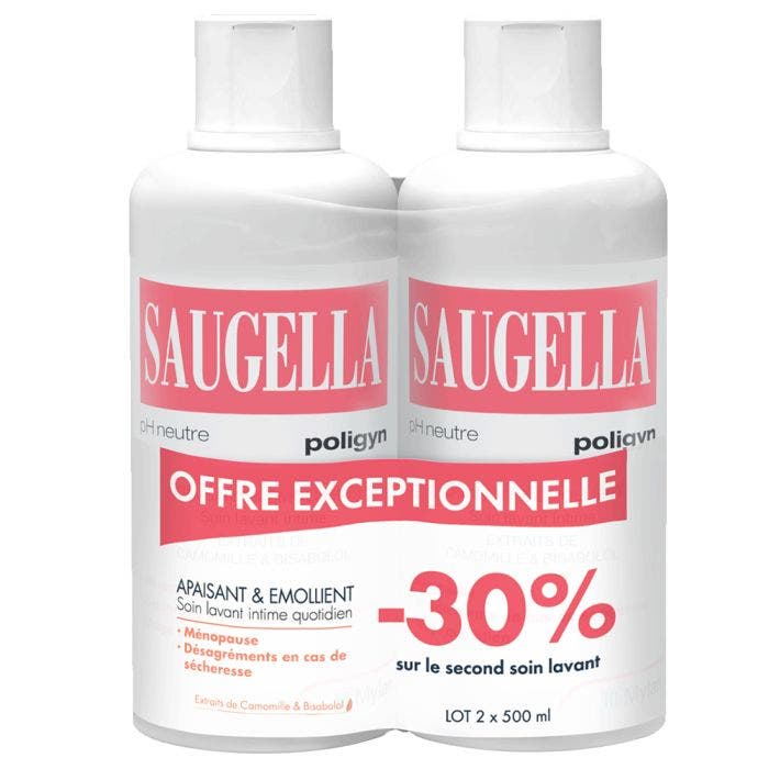 Toilette Intime Quotidienne 2x500ml Polygin Muqueuses Fragilisees Saugella