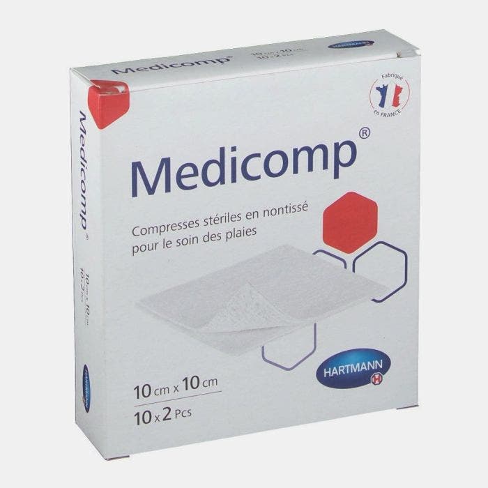 Compresses 4 Plis 4 Epaisseurs 10x2 Pieces Medicomp Steriles 10x10cm Hartmann
