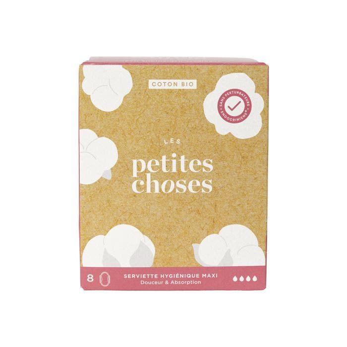 Serviettes Hygiéniques Extra Long Coton Bio Boîte de 8 Les Petites Choses