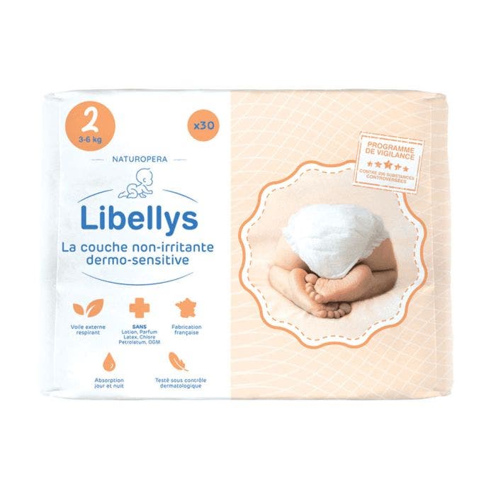 Couches non-irritantes dermo-sensitive x30 Taille 2 De 3 à 6Kg Libellys