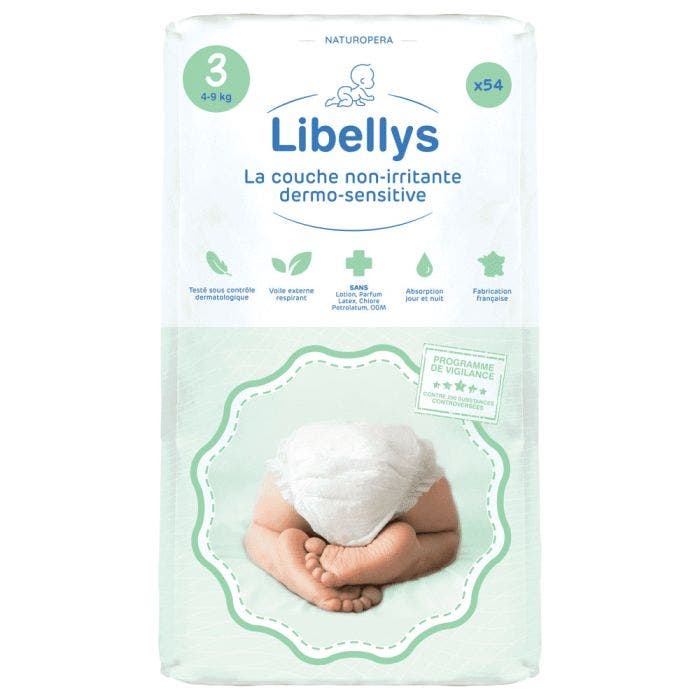 Couches non-irritantes dermo-sensitive x54 Taille 3 De 4 à 9Kg Libellys