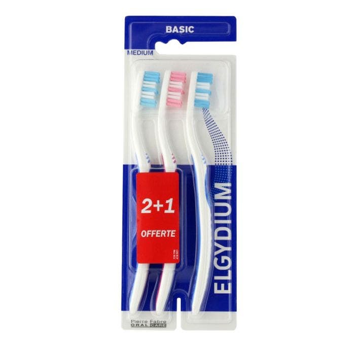 Brosse A Dents Trio Medium Basic Medium Elgydium