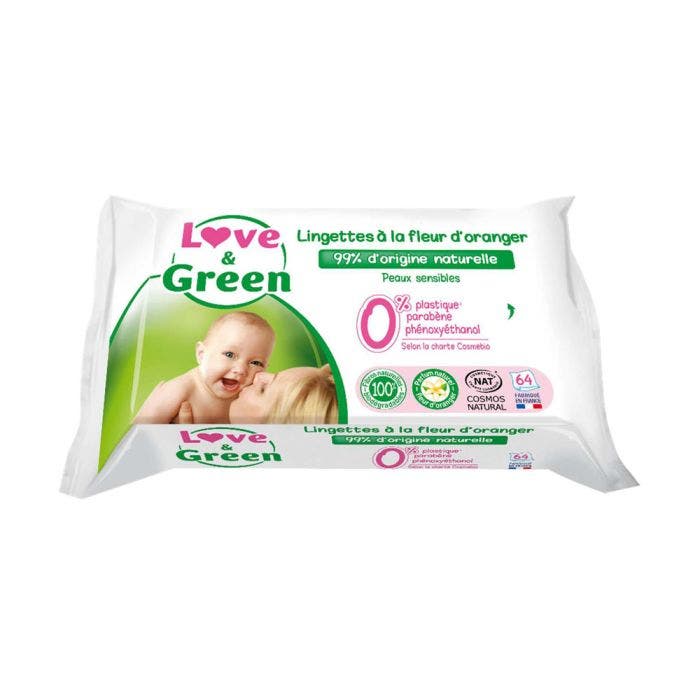 Toilette Bebe A La Fleur D'oranger 64 Lingettes Peaux Sensibles Peaux sensibles Love&Green