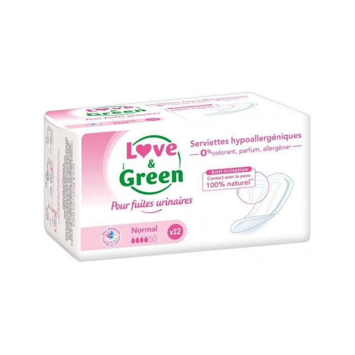Fuites Urinaires 12 Serviettes Normal Love&Green