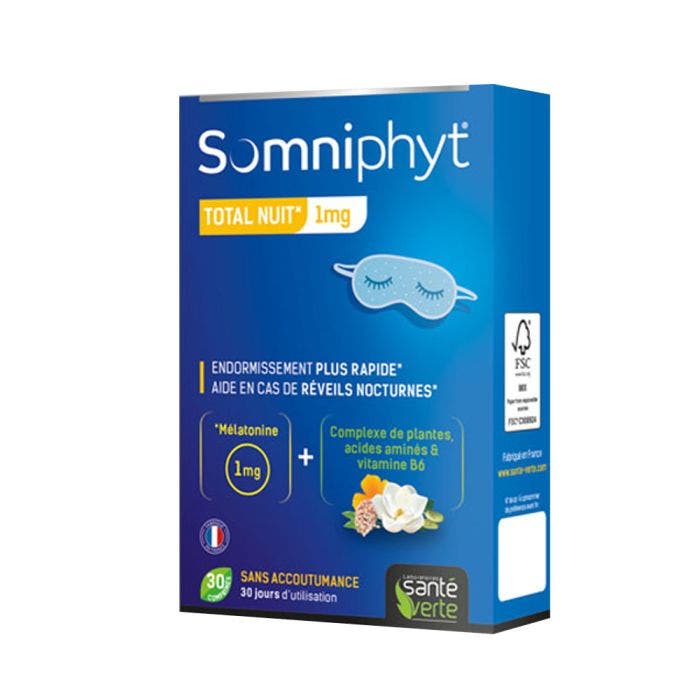 Total nuit 30 comprimés Somniphyt Melatonine 1mg Sante Verte