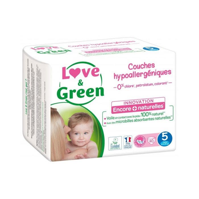 Couches hypoallergéniques Taille 5 Junior x40 11 à 25kg Love&Green