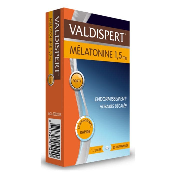 Melatonine 1.5 mg Endormissement, Horaires décalés 50 Comprimés Valdispert