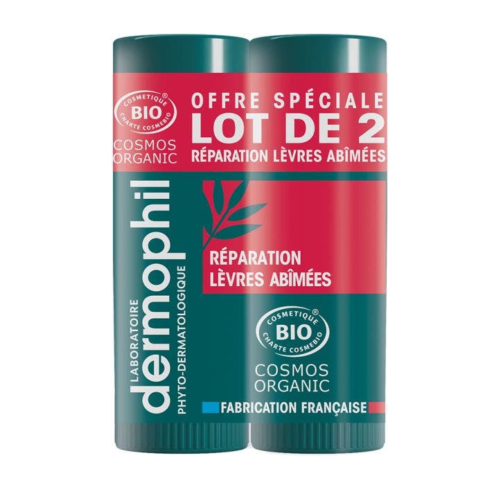 Sticks Lèvres Bio Réparation 2x4g Les Intenses Lèvres Abîmees Dermophil Indien