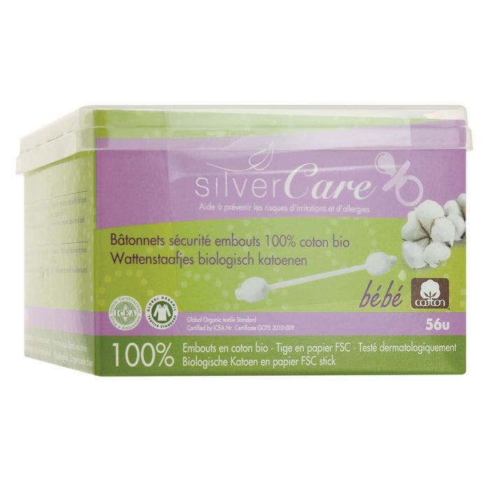 Cotons Tiges Sécurité Bébé x60 En Coton Bio Silver Care
