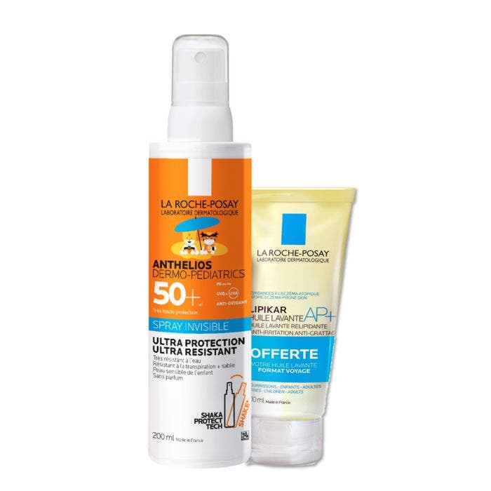 Crème solaire enfant spray spf50 Dermo-Pediatrics 200ml + Huile Lavante Lipikar 100ml offerte 300ml Anthelios La Roche-Posay