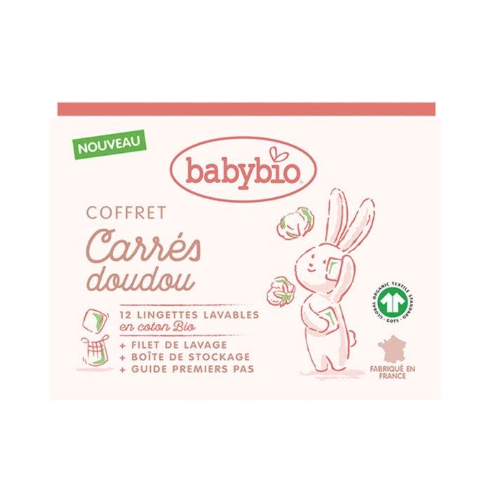 Coffret Carres Doudou Bio 12 Lingettes + Filet de Lavage Babybio