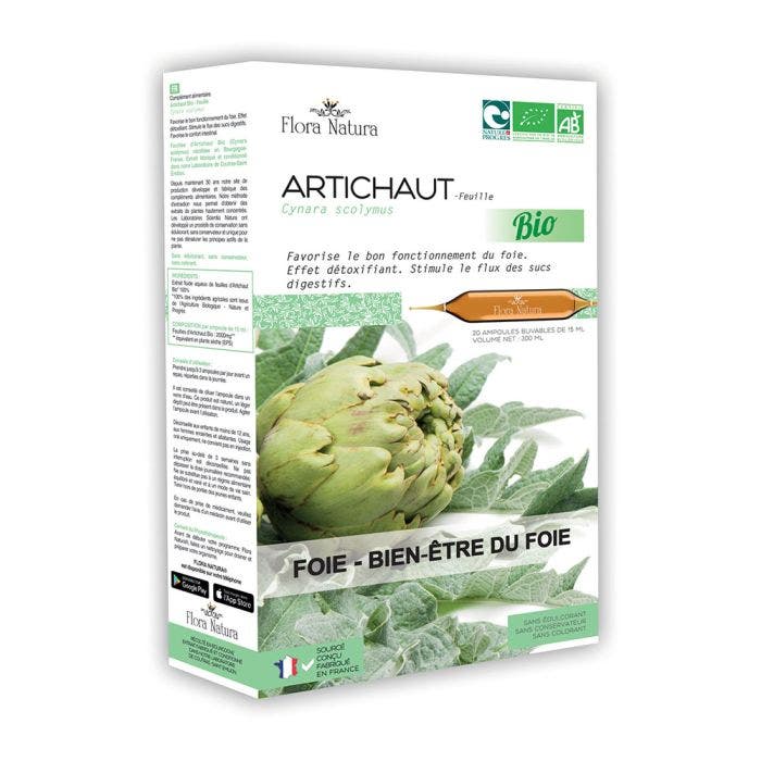 Artichaut Bio 20 ampoules Foie et bien-être du foie Flora Natura
