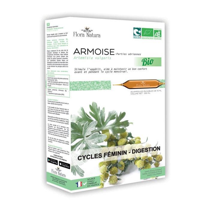 Armoise Bio 20 ampoules Cycles féminin et digestion Flora Natura