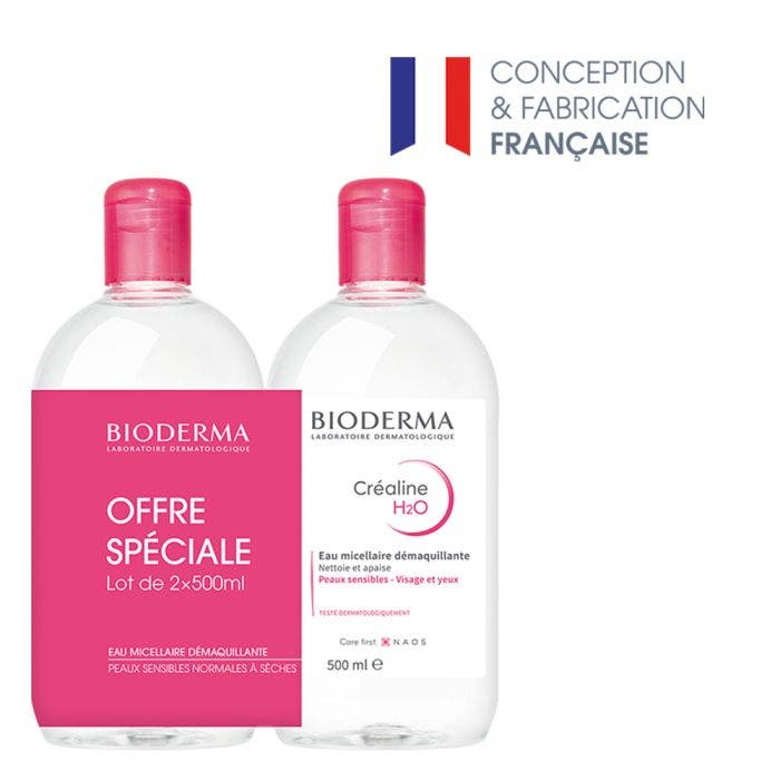 Eau Micellaire 2x500ml Crealine H2O Sans parfum Bioderma